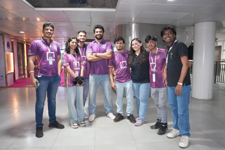 The Bottomline Digital team with actor Sharad Kelkar during the official Satara Warriors campaign shoot branding and digital marketing partners for Maharashtra's cricket league team featuring Rajvardhan Hangargekar, in collaboration with Lokmat Media.